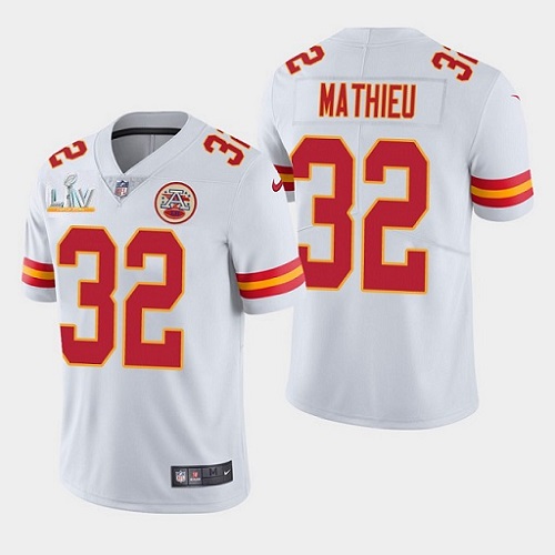Men's Kansas City Chiefs #32 Tyrann Mathieu White NFL 2021 Super Bowl LV Stitched Jersey